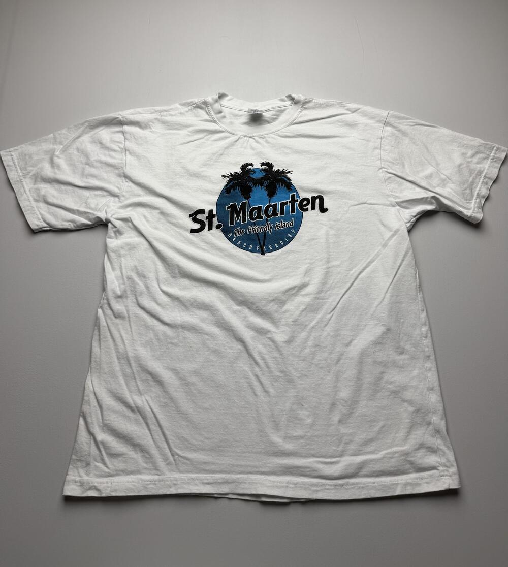 Caribbean T's Shirt Mens 2XL White St Maarten Friendly Island Beach Graphic Tee